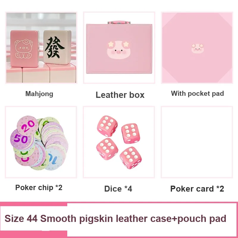 Imono Hand Crafted Mahjong Tiles Set With Cute Pink Piglet Design 40/42/44 Sizes Cartoon Style Board Games-41
