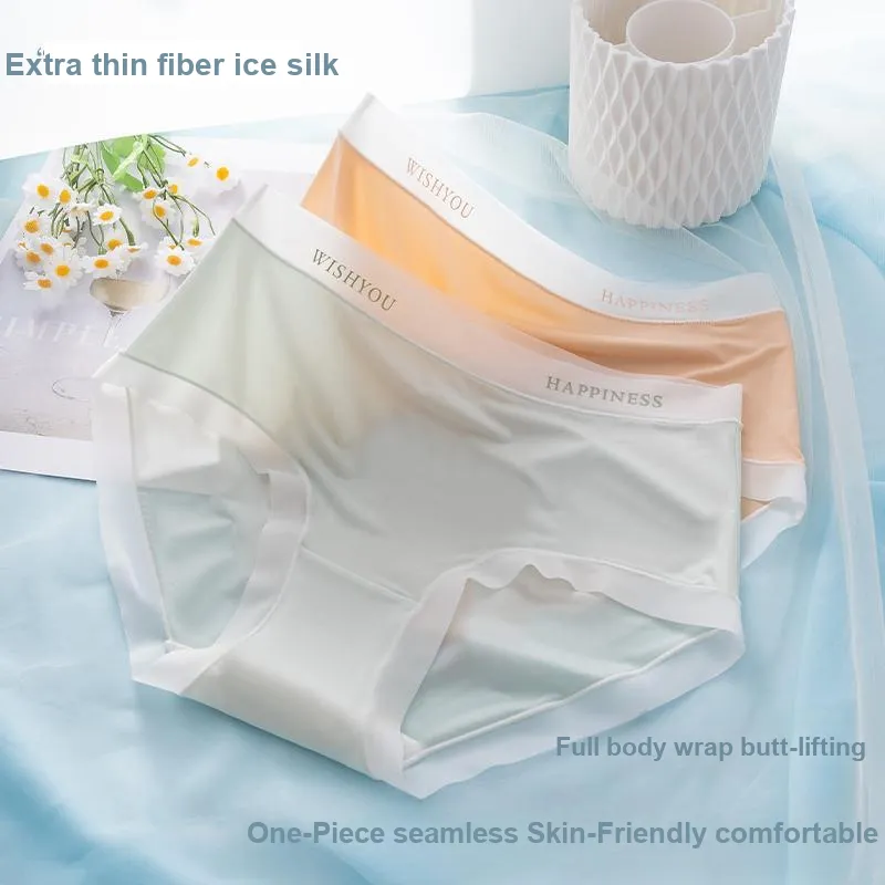 Ordifen Solid Color Ice Silk Underpants Women's 4 Pack-2