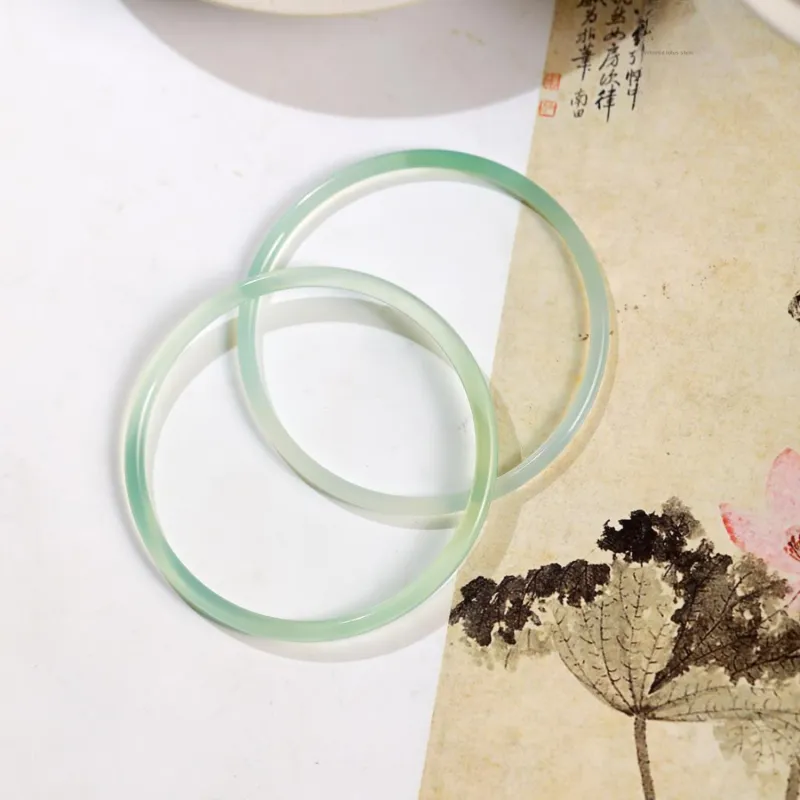 Artisan Lock Heart Jade Chalcedony Bangles Women's-8