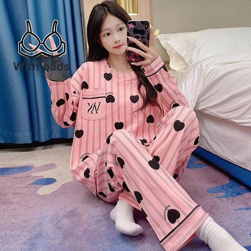 BONAS Pajama Set Women's Pink Heart-5