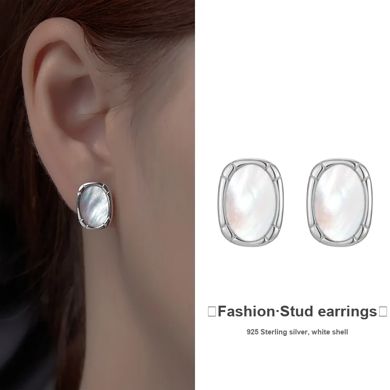 JITAIXIANG White Shell Stud Earrings Women's-6