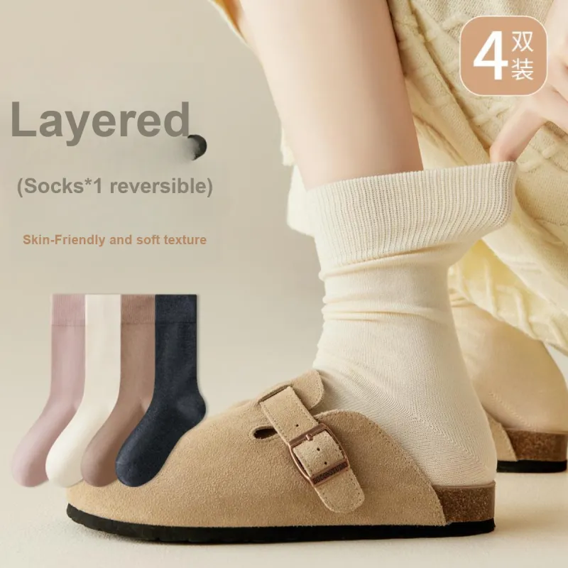 MIIOW Mid Calf Socks Women's 4 Pack-2