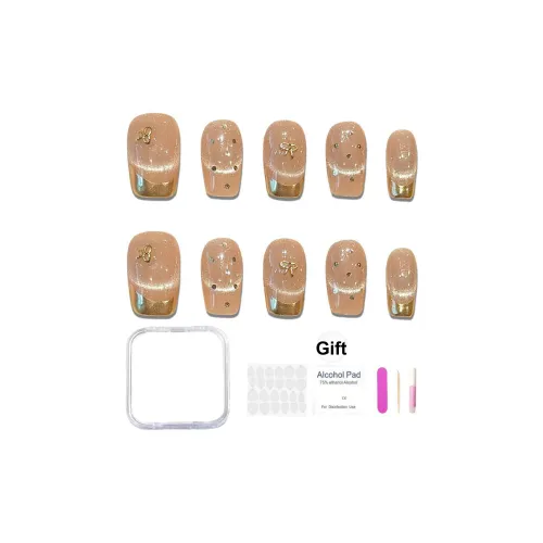 XIAMEIYU Французский Кошачий глаз 3D-эффект Золотой Бант Осветляющий Handcrafted False Nail Короткий LADDER 15мм