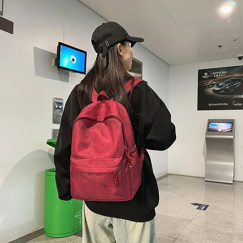 Dusen Kangaroo Nylon Backpack Unisex White/Black/Red/Blue-14
