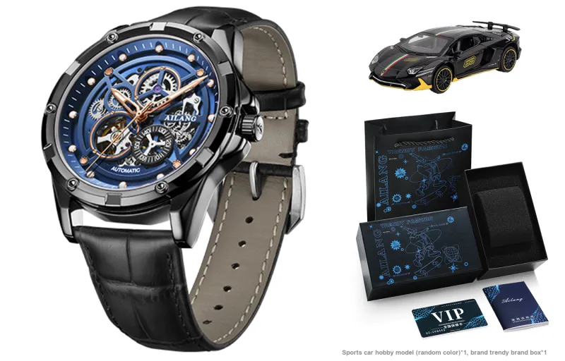 AILANG Automatic Mechanical Movement Stainless Steel Watchband Watch Men's Watches Black Dial-2