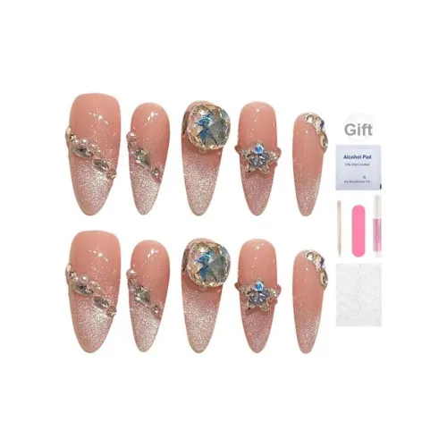 Yun Yue Joe Люкс стиль Телесный Большой Алмазный синий Ромб Мелкие блестки False Nail Длинный Розовый Смужка 30MM