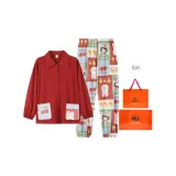 Dark Red Pocket Casual Long-Sleeved Loungewear