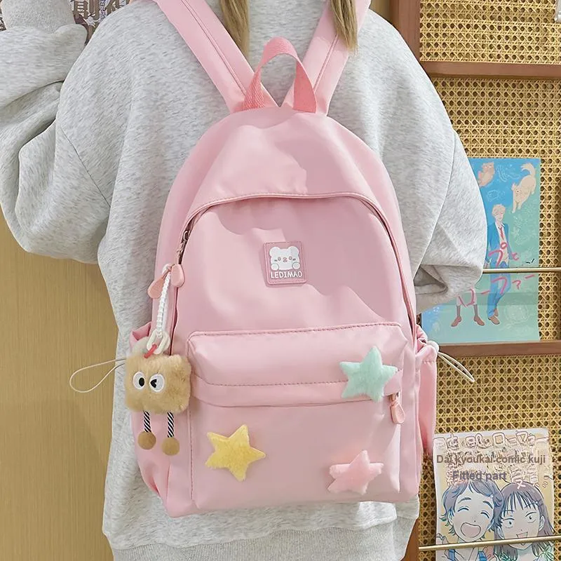 DALO Nylon Backpack Women's White/Pink/Yellow/Green/Black-6