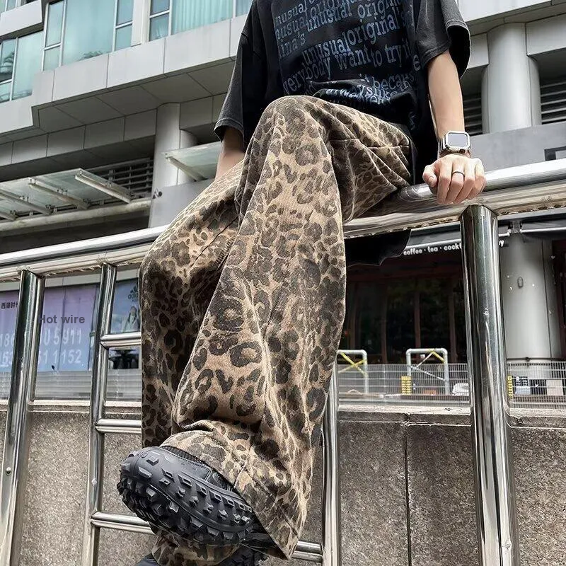 KIRHNE Jeans Unisex Leopard Print Black-1