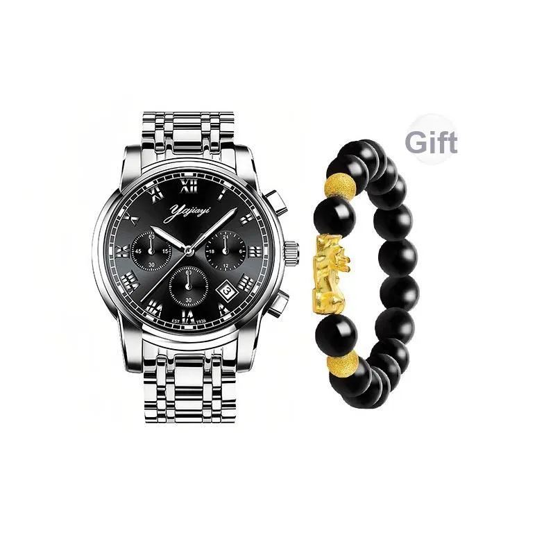 Yajiayi Кварцевый механизм ремешок из нержавеющей стали унисекс черный циферблат