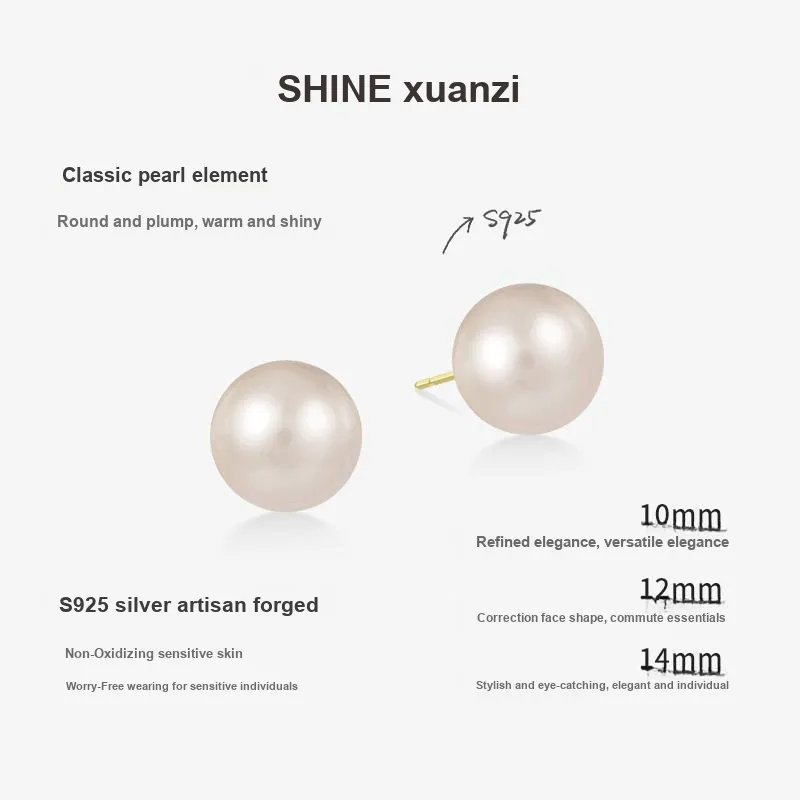 SHINE 925 Sterling Silver Shell Pearl Stud Earrings Women's-5
