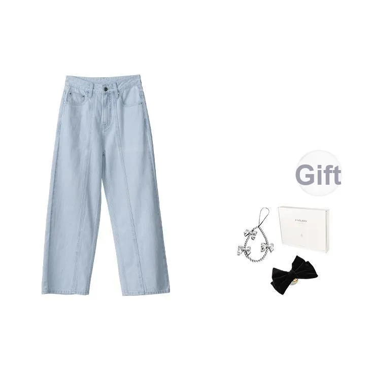 Fstudio Летний Корейский стиль Маленький HIGH RISE Утягивающий 100% хлопок Прямой крой Повседневный Джинсы Женские