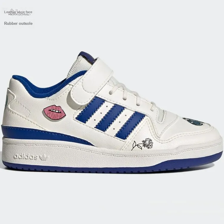 Adidas Originals FORUM Low C Abrasion Resistant Low Top Skateboard Shoes Blue White Children Aged 3 7 Years Old-1