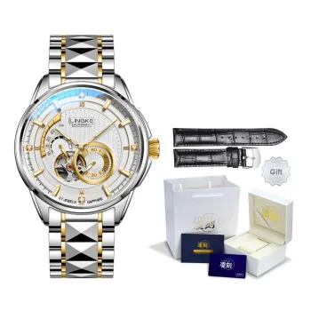 LINGKE Automatic Mechanical Movement Steel Strap Watch Men's Watches White Dial