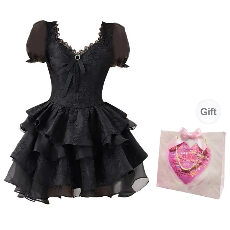 Peaches Peaches Short Sleeved Dress Women's Black-5