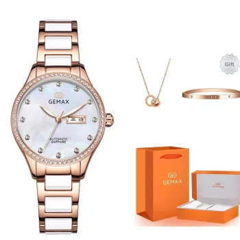 GEMAX Wrist Watch Automatic Mechanical Movement Ceramic Strap Watch Women's Watch Mother of Pearl Color Watch Dial