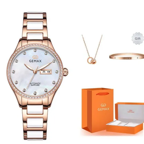 GEMAX Wrist Watch Automatic Mechanical Movement Ceramic Strap Watch Women's Watch Mother of Pearl Color Watch Dial