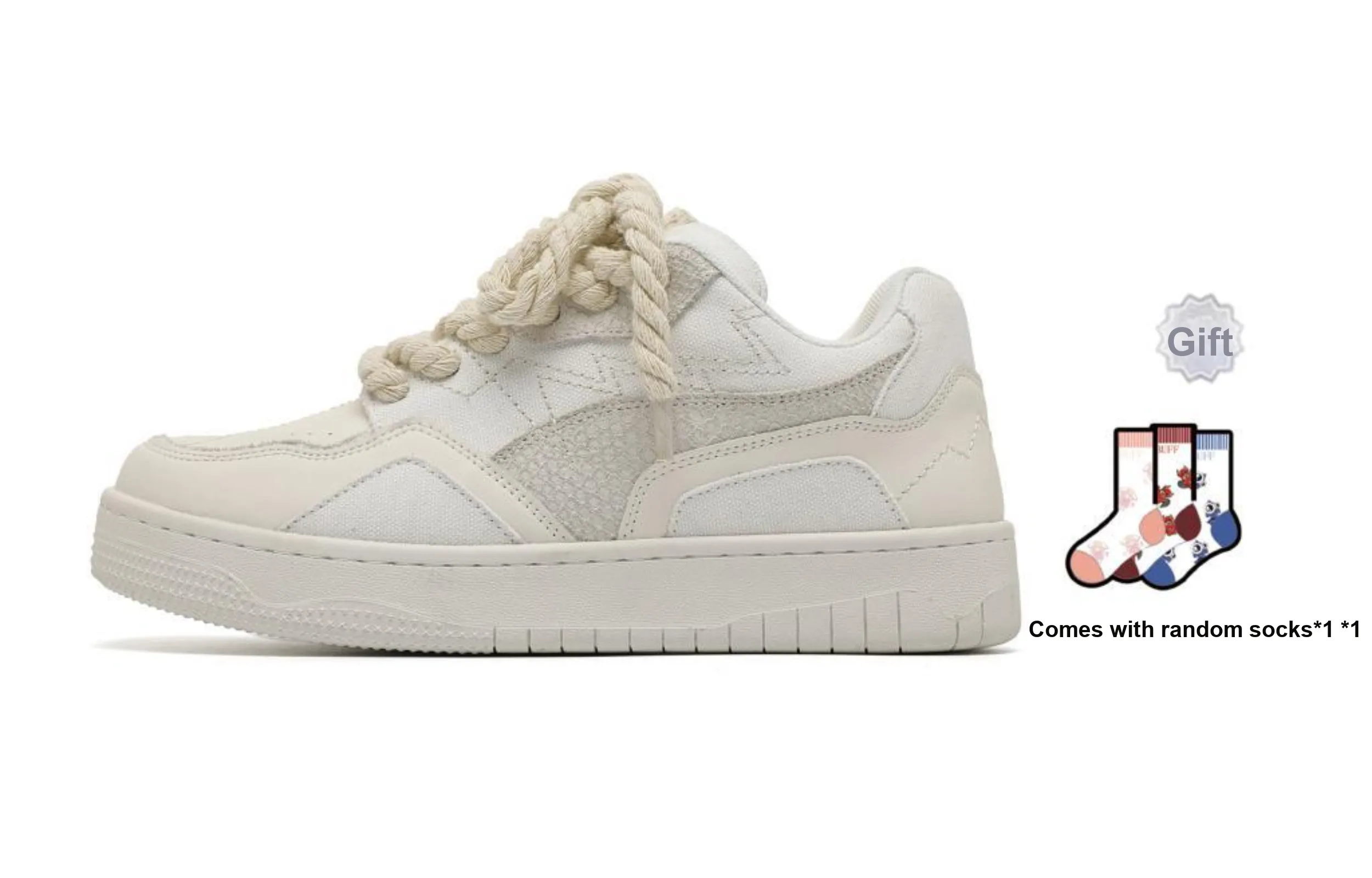 BUFFALO BOUND Anti-Slip Wear-Resistant Low-Top Skateboard Shoes Unisex White