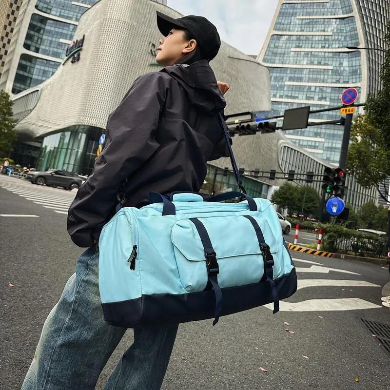 GOBLIN SHARKS 1759 Nylon Gym Bag Large Size Unisex Black/Dark Blue/Light Blue-18