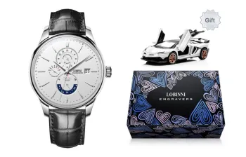 LOBINNI L Automatic Mechanical Movement Cowhide Strap Watch Men's Watches White Dial