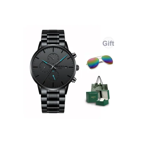 NIBOSI 1985 Кварцевый механизм стальной ремешок мужские часы черный циферблат