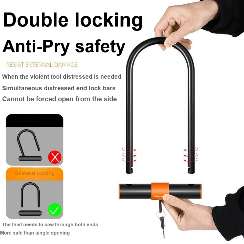 WEST BIKING Bicycle Locks Anti Pick, Waterproof, Rust Proof Protective U Lock-2