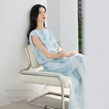 IHIMI Two Piece Skirt Sets Women's Light Shadow Blue
