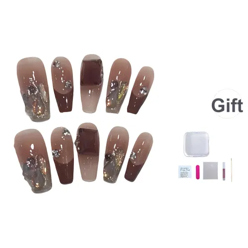 A Few More Cute Ultimate Элегантность Aurora Square Rhinestone False Nail Trapezoidal Long Blush Stain French