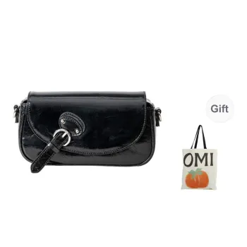 OMI Cow Leather One Shoulder Handbag Crossbody Bag Regular Women's Deep Black/Ecru