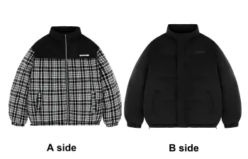 ICONS Lab Puffer Jackets Unisex Black White Plaid