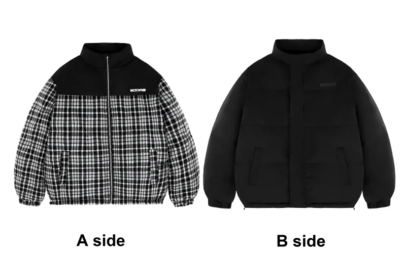 ICONS Lab Puffer Jackets Unisex Black White Plaid-0