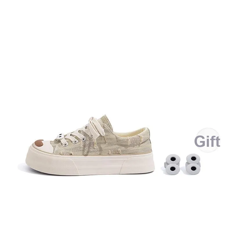HUANQIU Wear-resistant And Lightweight Low-Top Canvas Shoes Women's Smoke Rain Gray