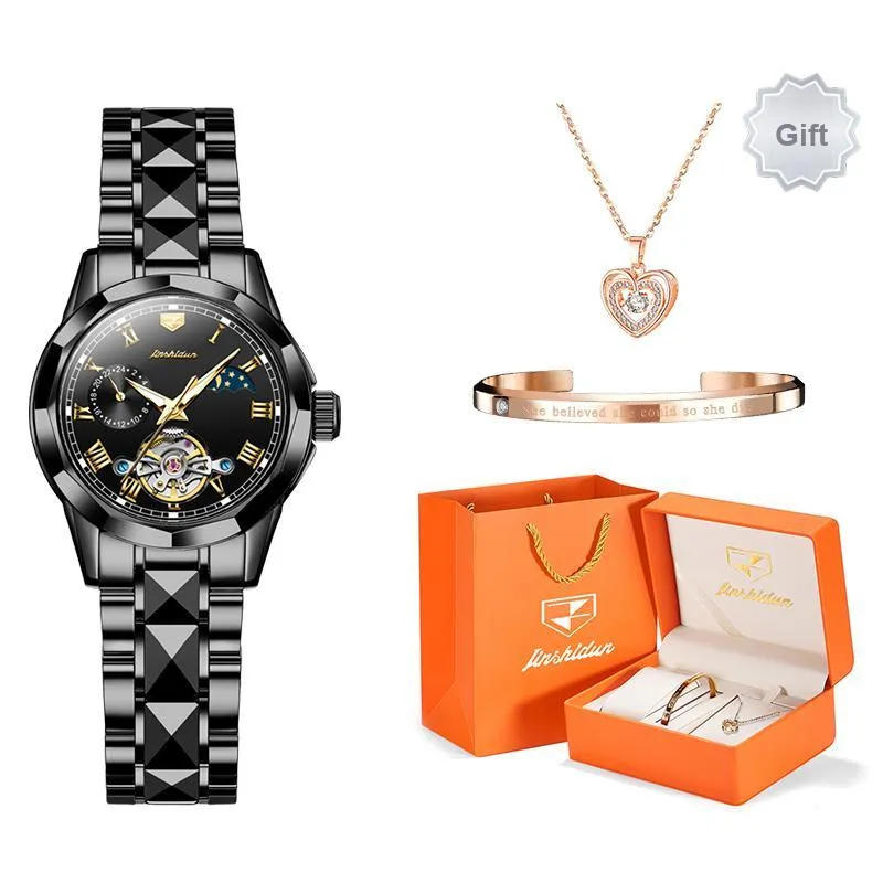 Jin Shi Dun Smart Series Mechanical Movement Stainless Steel Watchband Watch Women's Watch White Dial-5