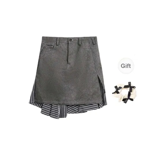 TURN UP Casual Short Skirts Women's Dark Gray+Bowknot Hair Tie Comes With