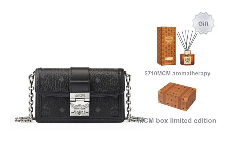 MCM Tracy Visetos Coated Canvas Leather Flap Bag Box Bag Shoulder Bag Crossbody Bag Mini Women's Black-3