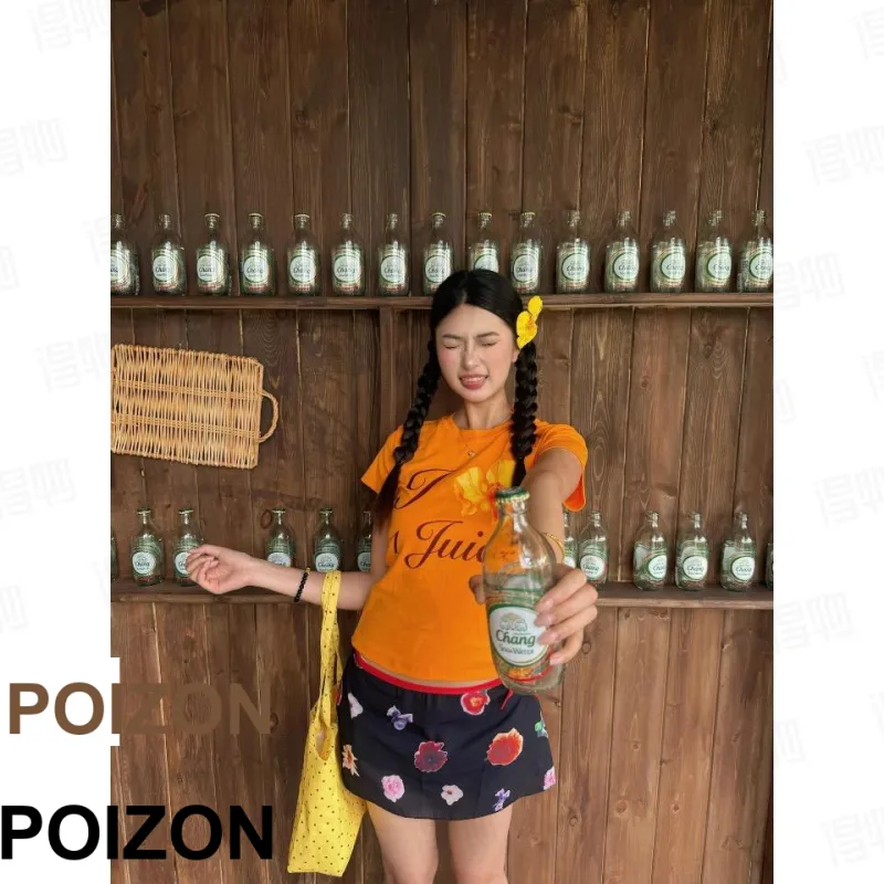 DOKZB Set in Sleeve T Shirt Women's Orange-2