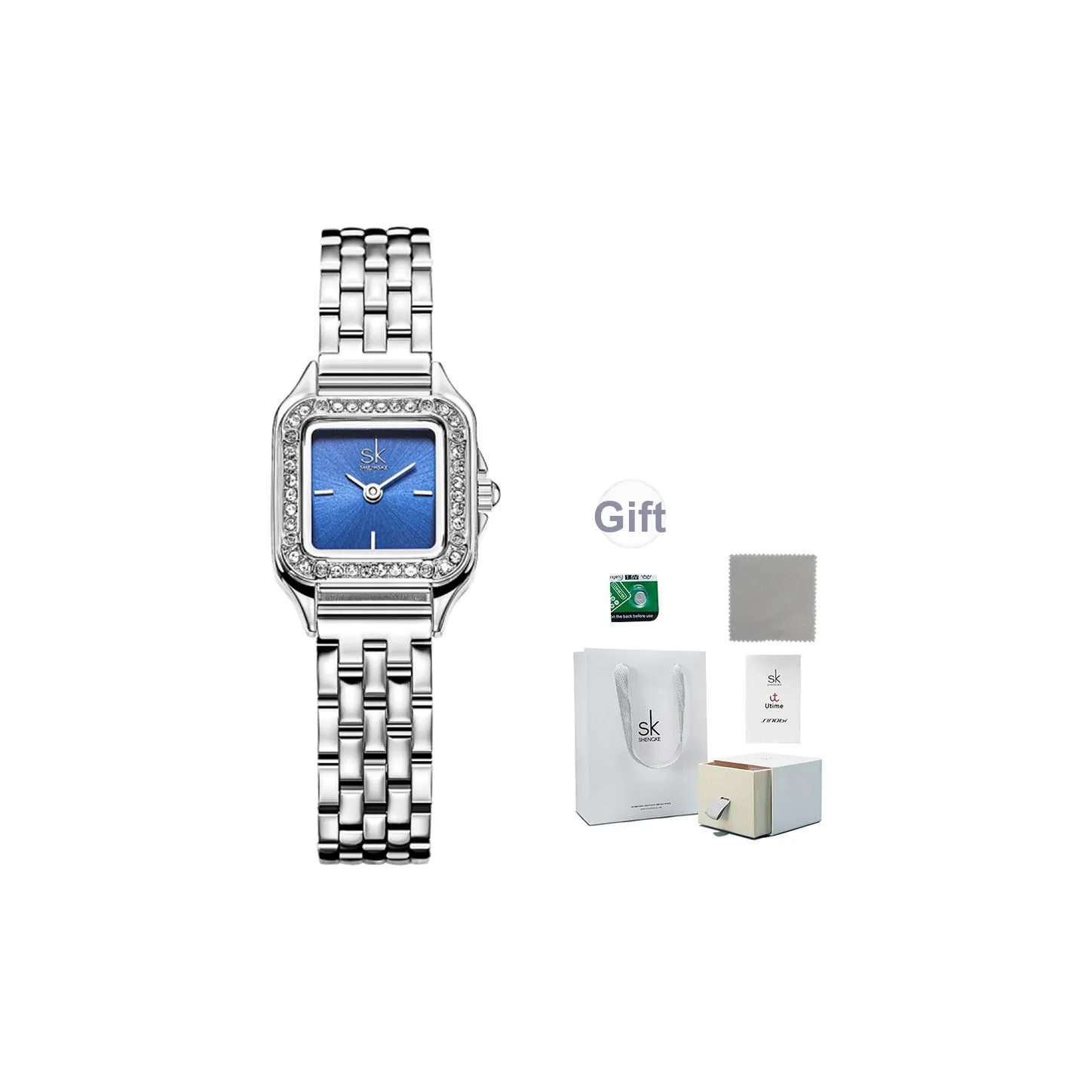 SHENGKE Кварцевый механизм ремешок из нержавеющей стали женские часы синий циферблат