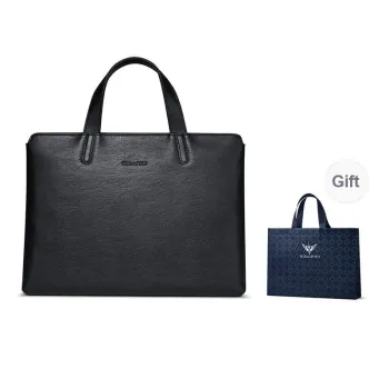 WilliamPOLO Top Grain Cow Leather Briefcases Handbags Medium Size Men's Black