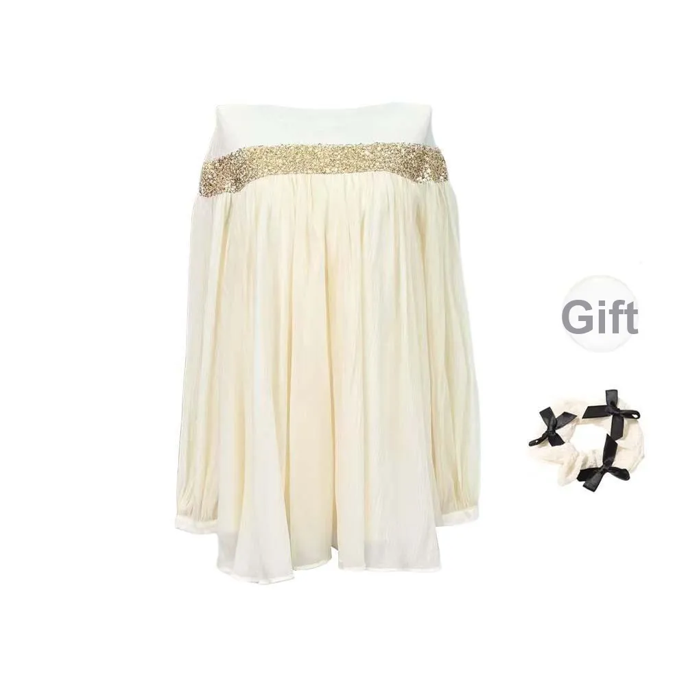 TURN UP Long Sleeved Dress Women's Apricot+Bowknot Hair Tie Comes With