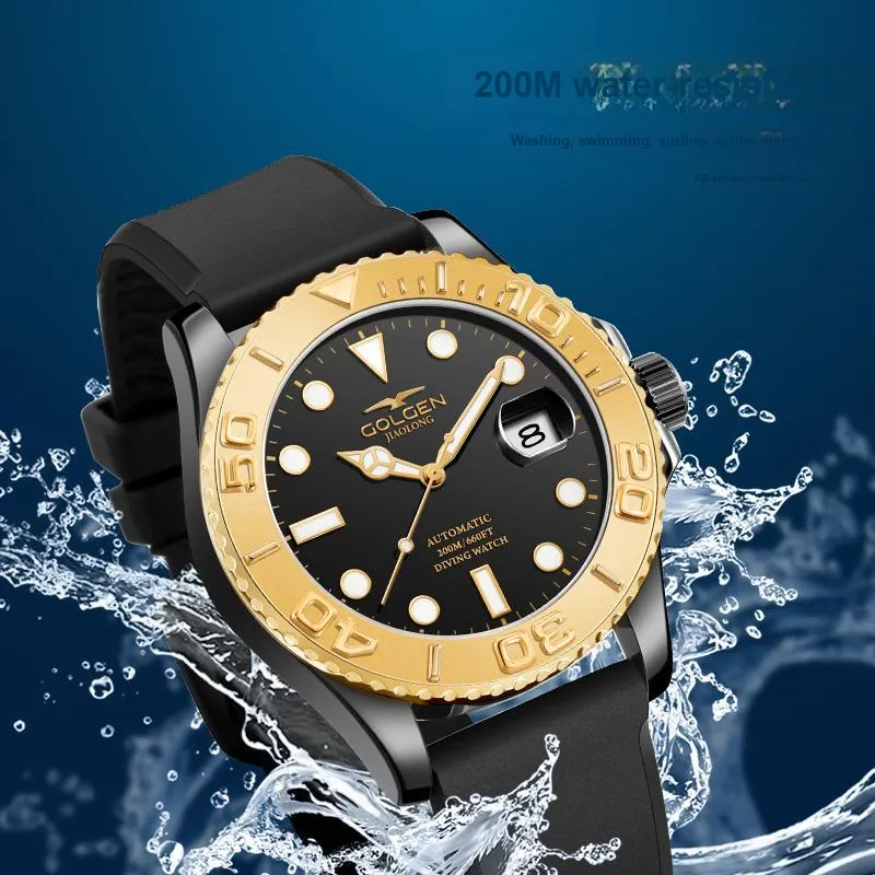 GOLGEN Auger Collection Automatic Mechanical Movement Silicone Strap Watch Men's Watches Black Dial-3