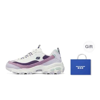 Skechers D'LITES 1.0 Anti Slip Wear Resistant Low Top Chunky Sneakers Women's White Purple