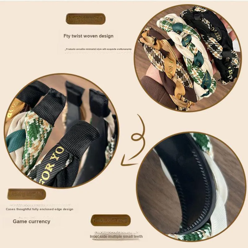 JINGLINGLONG Letter Twisted Headband For Washing Face Slip-Resistant Versatile Suitable For Women's With High Forehead-3