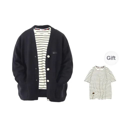 OGEK Knitwear Unisex Black Comes With White Stripes Short Sleeved Shirt+Brooch