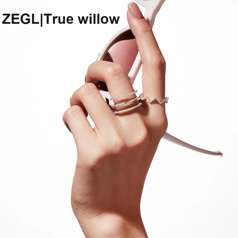 ZEGL White Gold Plated Copper Rings Women's-2