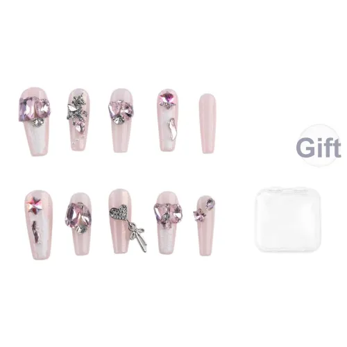 Song Biography Роскошь Nail Мода Осветляющий Розовый Кошачий глаз Сверкающий страз False Nail Средний LADDER 25 мм