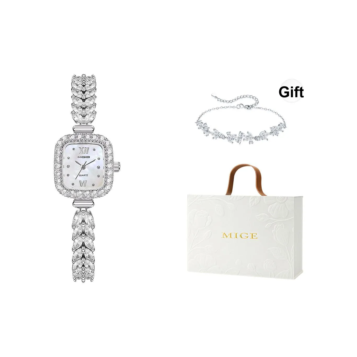 MIGE Mermaid Series Кварцевый механизм Eco-Friendly Медный ремешок Часы для женщин Жемчужная раковина Циферблат часов