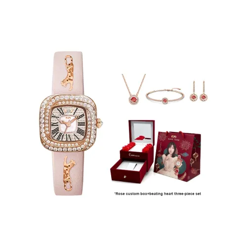 EA Кварцевый механизм натуральная кожа ремешок женские часы розовый циферблат