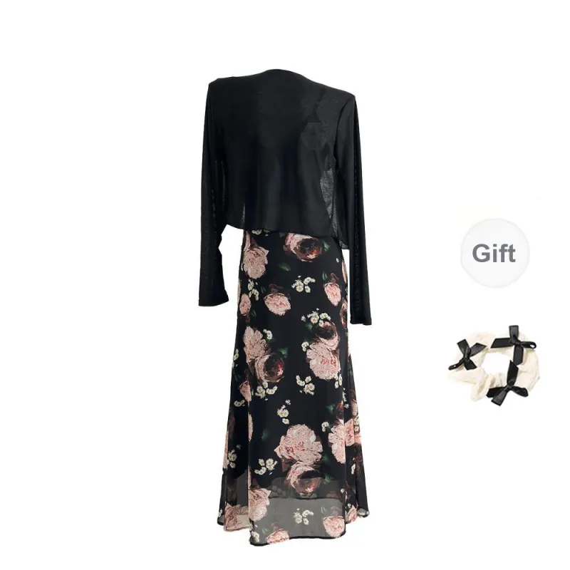 TORIGHT Two Piece Skirt Sets Women's Clothing Sets Black Two Piece Set+Bowknot Hair Tie Comes With-1