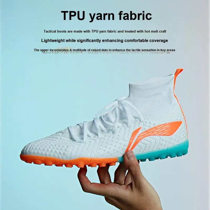 LINING Soccer Shoes Unisex High Top White/Orange-2