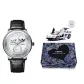 White Dial Silver Case Black Leather Strap